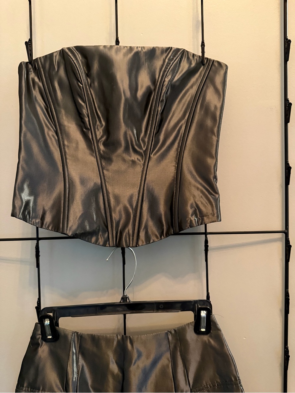 Vintage Jessica McClintock Charcoal Grey Satin 2-piece Formal Set